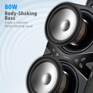 Bluetooth Speakers, Wireless TWS Portable Speaker with Lights,100dB Loud Subwoofer 80w(Peak) Stereo Sound, Bassup Technology, Long Playtime for Outdoor Party