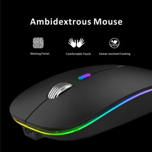 Uiosmuph LED Wireless Mouse, G12 Slim Rechargeable Silent Mouse, 2.4G Portable USB Optical Computer Mice with USB Receiver and Type C Adapter (Matte Black)