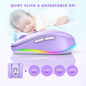 Wireless Mouse Jiggler – LED Wireless Mice with Build-in Mouse Mover, Rechargeable Moving Mouse for Laptop with Undetectable Random Movement Keeps Computers Awake – Purple