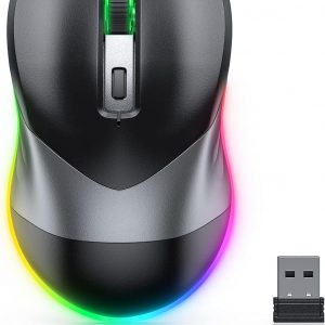 Wireless Mouse, Jiggler Mouse for Laptop – LED Mouse Rechargeable Computer Mice Mouse Mover Undetectable Random Movement with On/Off Button Keeps Computer Awake – Black&Grey