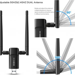 Wireless USB WiFi Adapter for PC – 1300Mbps Dual 5Dbi Antennas 5G/2.4G WiFi Adapter for Desktop PC Laptop Windows11/10/8/7/Vista/XP, Wireless Adapter for Desktop Computer Network Adapters